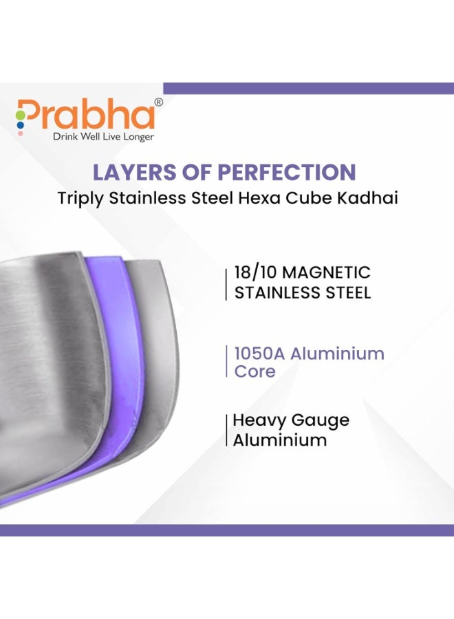 Prabha Hexa Triply Kadai with Glass Lid 3.5 litres 26cm | Cookware Kadai Set with Matt | Induction Base Kadhai for Cooking/Deep Frying | Non-Stick Kadhai Steel | 2 Year Warranty | BIS Certified - Image 2