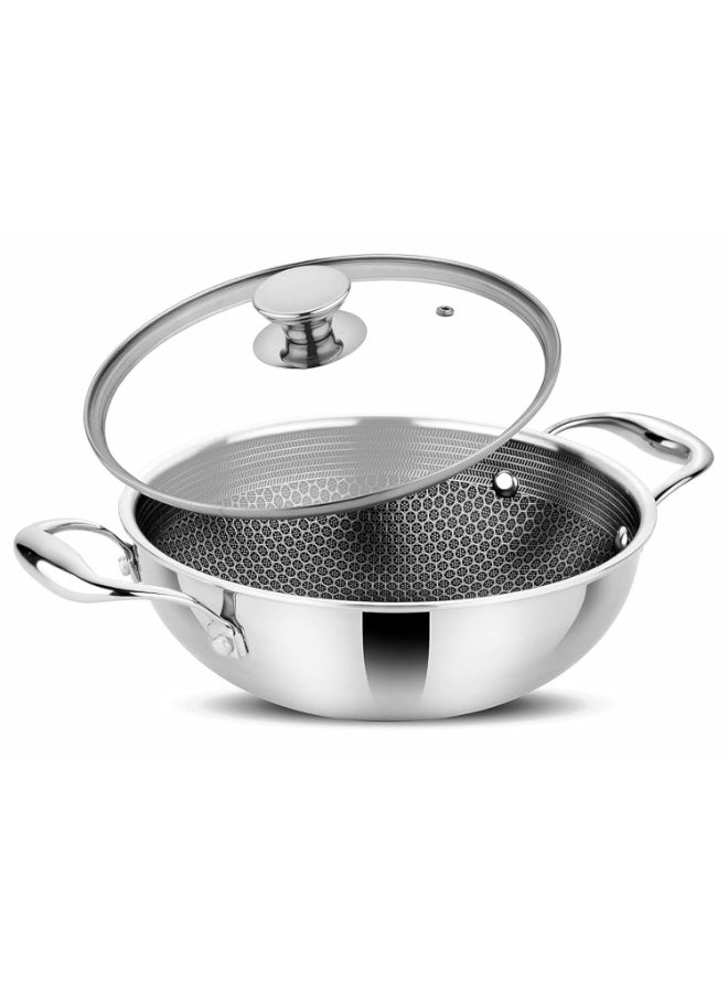 Prabha Hexa Triply Kadai with Glass Lid 3.5 litres 26cm | Cookware Kadai Set with Matt | Induction Base Kadhai for Cooking/Deep Frying | Non-Stick Kadhai Steel | 2 Year Warranty | BIS Certified - Image 1