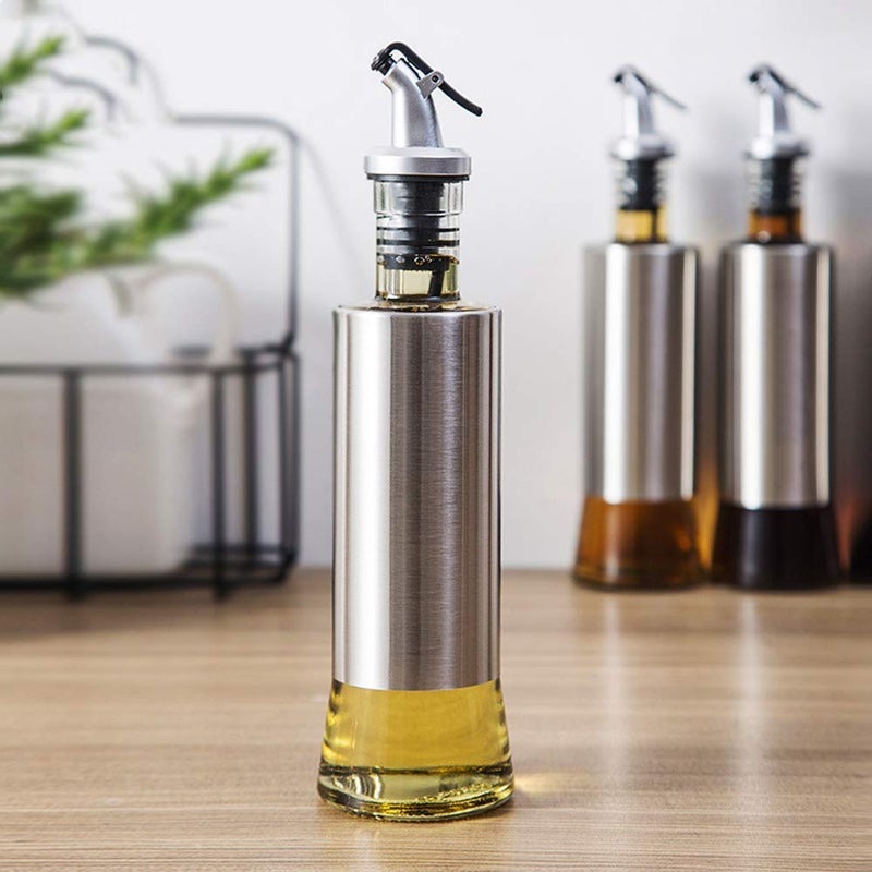 RAHAS Olive Oil and Vinegar Bottle Olive Oil Container Set 500ml Olive Oil DispenserNoDrip Double Spouts DishwasherSafe Glass Cooking Oil Cruet Bottles Transparent Pack of 2 - Image 5