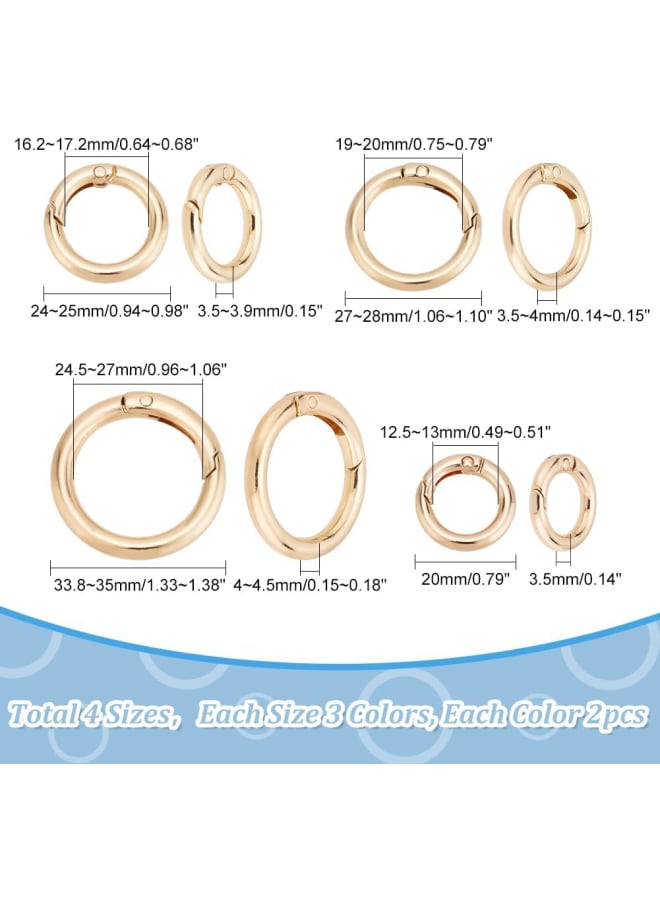 24pcs 3 Colors 20/25/28/35mm Spring O Ring Round Carabiner Snap Clip Hook Trigger 5-7 Gauge Spring Keyring Buckle for Keychain Bags Purse Jewelry DIY Craft, Light Gold/Platinum/Gunmetal - Image 2