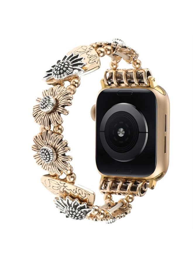 YONWORTH أساور معدنية مرنة متوافقة مع ساعة آبل 38 مم 40 مم 41 مم، أساور نسائية مرنة مزخرفة بزهر دوار الشمس وقلب أنيق بديل من الفولاذ المقاوم للصدأ لساعة آبل سيريز 8 7 6 5 4 3 2 1 SE (38) - Image 1