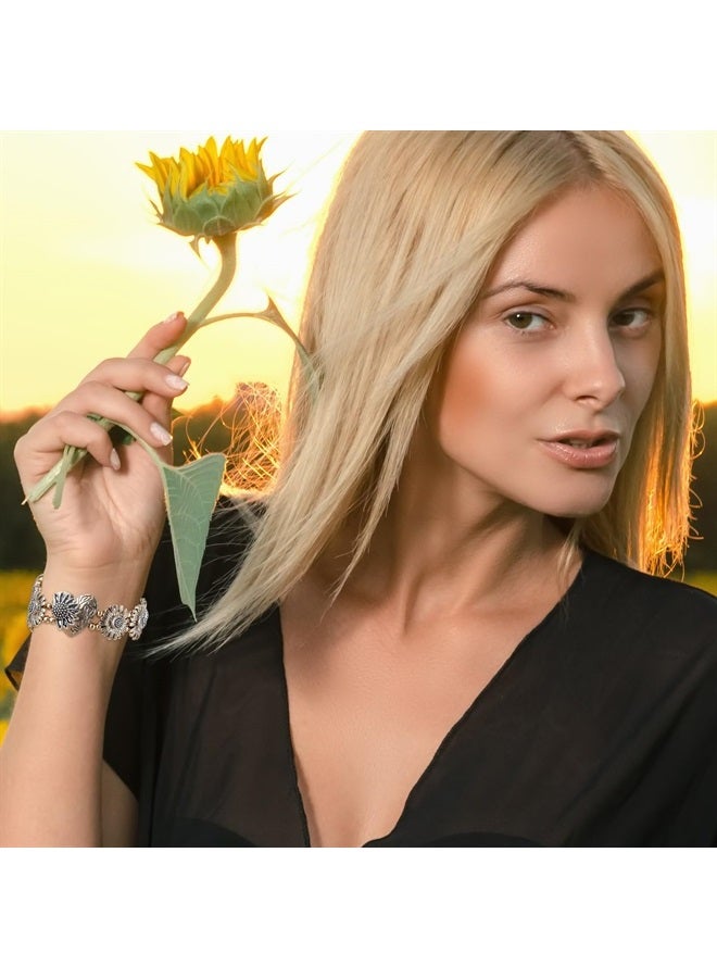 YONWORTH أساور معدنية مرنة متوافقة مع ساعة آبل 38 مم 40 مم 41 مم، أساور نسائية مرنة مزخرفة بزهر دوار الشمس وقلب أنيق بديل من الفولاذ المقاوم للصدأ لساعة آبل سيريز 8 7 6 5 4 3 2 1 SE (38) - Image 2