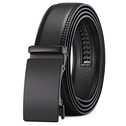 SENDEFN Men's Leather Belt Automatic Ratchet Buckle Slide Belt for Dress Casual Trim to Fit with Gift Box - Image 1