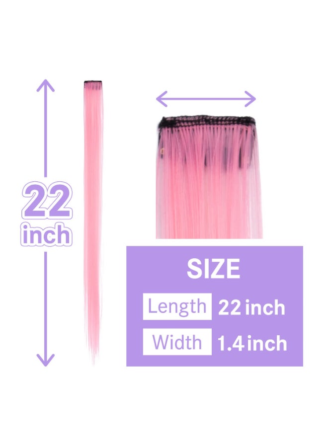 CLASSE(クラッセ) CLASSE 10Pcs Clip in colored hair extensions 22inches colorful Party Highlights Heatresistant Straight long for Women Kids Girls Perfect for Halloween Christmas Cosplay Bright pink - Image 4