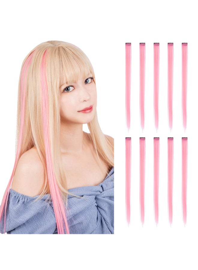CLASSE(クラッセ) CLASSE 10Pcs Clip in colored hair extensions 22inches colorful Party Highlights Heatresistant Straight long for Women Kids Girls Perfect for Halloween Christmas Cosplay Bright pink - Image 2
