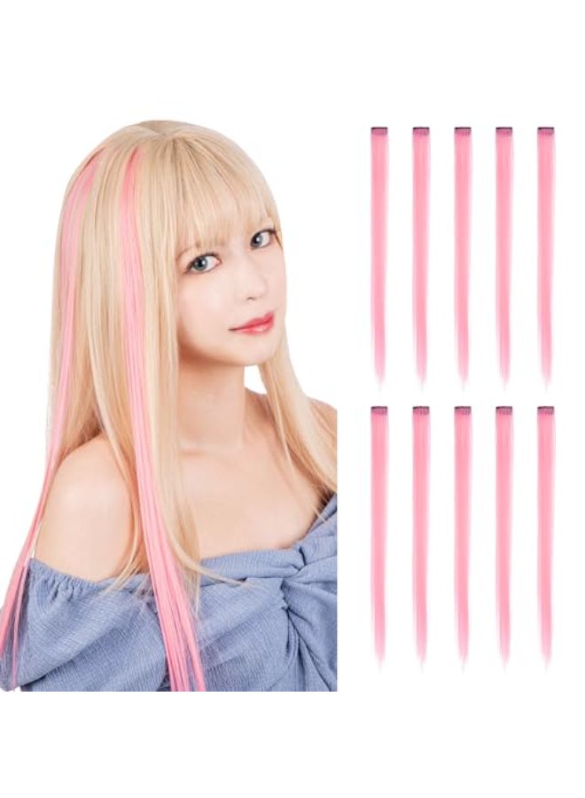 CLASSE(クラッセ) CLASSE 10Pcs Clip in colored hair extensions 22inches colorful Party Highlights Heatresistant Straight long for Women Kids Girls Perfect for Halloween Christmas Cosplay Bright pink - Image 1