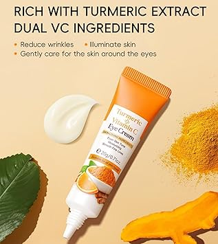 Vitamin C Turmeric Eye Cream for Dark Circles and Puffy Eyes Moisturizing Under Eye Brightener Lightweight AntiAging Skincare for All Skin Types - Image 2