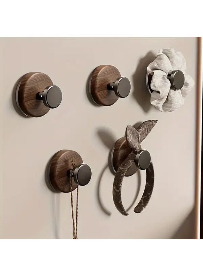5pcs Walnut Wood Hooks Heavy Duty Adhesive Wall Mounted for Coats Hats Towels - Image 1