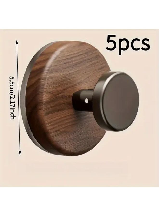 5pcs Walnut Wood Hooks Heavy Duty Adhesive Wall Mounted for Coats Hats Towels - Image 4