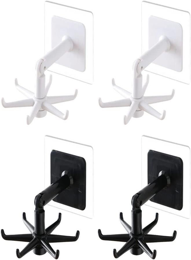 4 Pieces 360 Degree Rotating Folding Hook Multi-Purpose Hook Rotating 180° Vertical Flip Hook for Hanging Spoons, Towels, Gloves, Knives, Kitchen Utensils, Bathroom Supplies (Black, White)  - Image 1