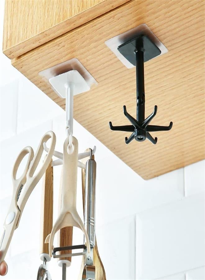 4 Pieces 360 Degree Rotating Folding Hook Multi-Purpose Hook Rotating 180° Vertical Flip Hook for Hanging Spoons, Towels, Gloves, Knives, Kitchen Utensils, Bathroom Supplies (Black, White)  - Image 3