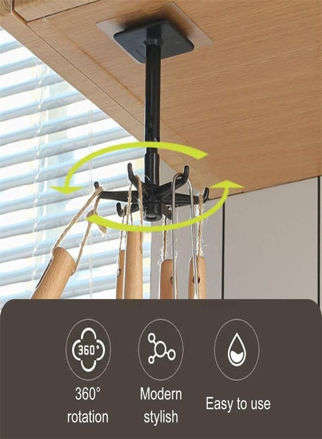 4 Pieces 360 Degree Rotating Folding Hook Multi-Purpose Hook Rotating 180° Vertical Flip Hook for Hanging Spoons, Towels, Gloves, Knives, Kitchen Utensils, Bathroom Supplies (Black, White)  - Image 4