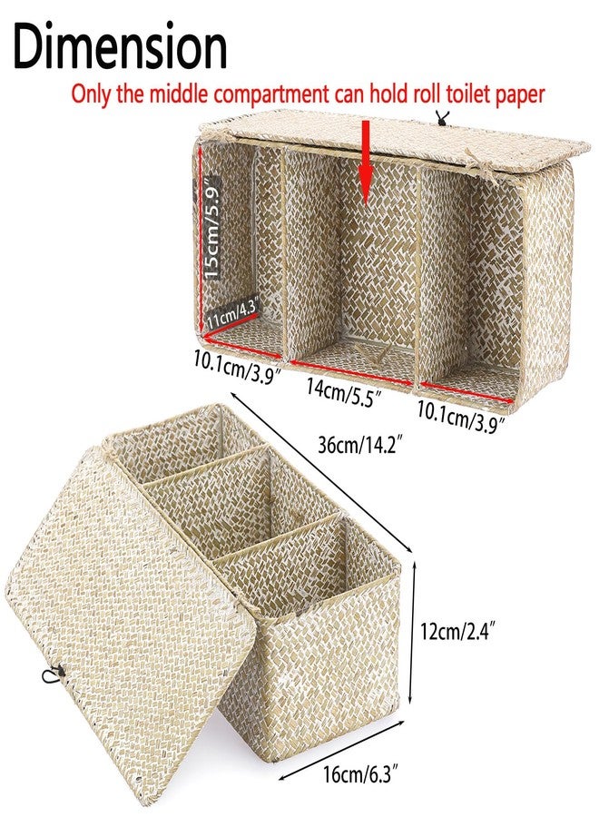 Hipiwe Seagrass Storage Basket Bin 3 Sections Hand-Woven Wicker Baskets with Lid Bathroom Basket Toilet Tank Baskets Holder for Organize Snack Tissue Toilet Paper, Whitewash - Image 3