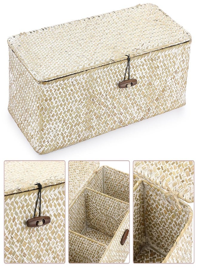 Hipiwe Seagrass Storage Basket Bin 3 Sections Hand-Woven Wicker Baskets with Lid Bathroom Basket Toilet Tank Baskets Holder for Organize Snack Tissue Toilet Paper, Whitewash - Image 5
