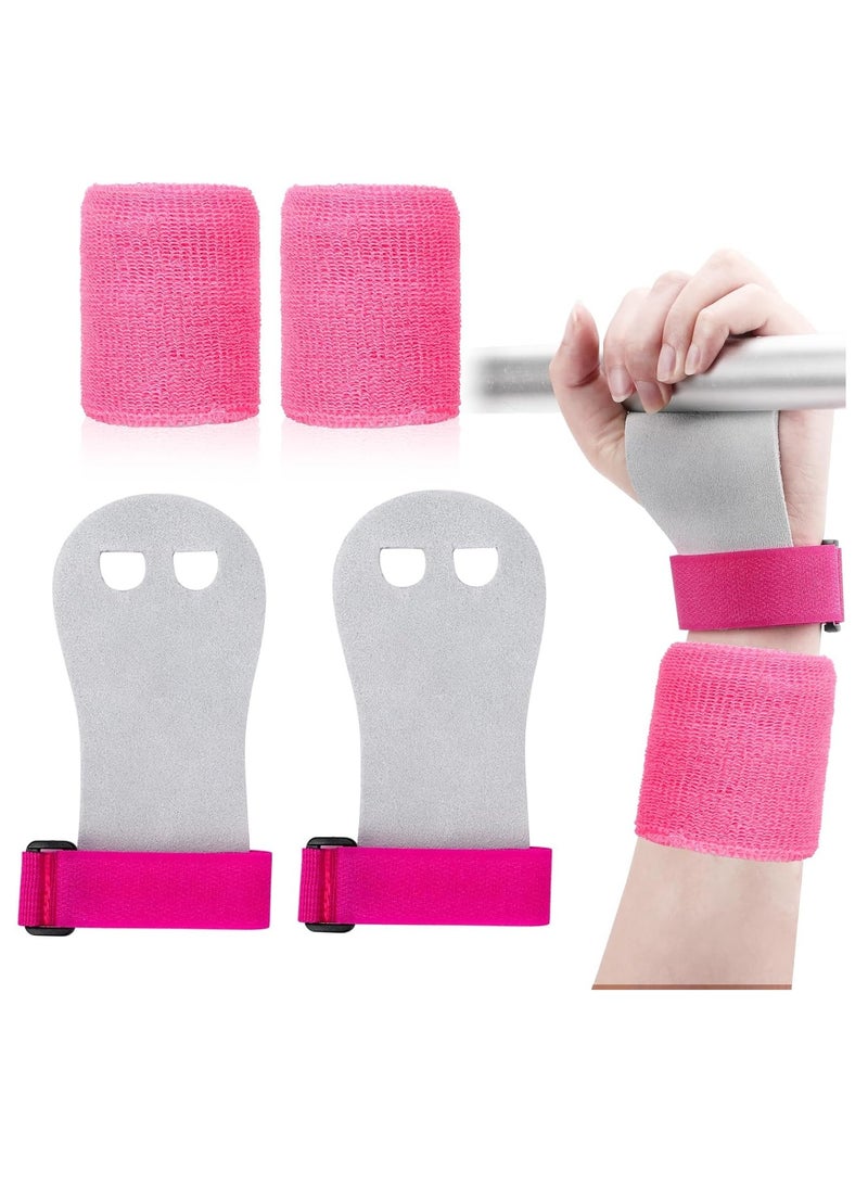 GUDOO ٤ حزم لمقابض الجمباز للأطفال - حامي الكف الوردي للجمباز، وأشرطة المعصم الوردية الرياضية المصنوعة من قماش التيري لامتصاص العرق. تعتبر هذه الأدوات مناسبة للأطفال الذين يمارسون السلة، التنس، كرة - Image 1