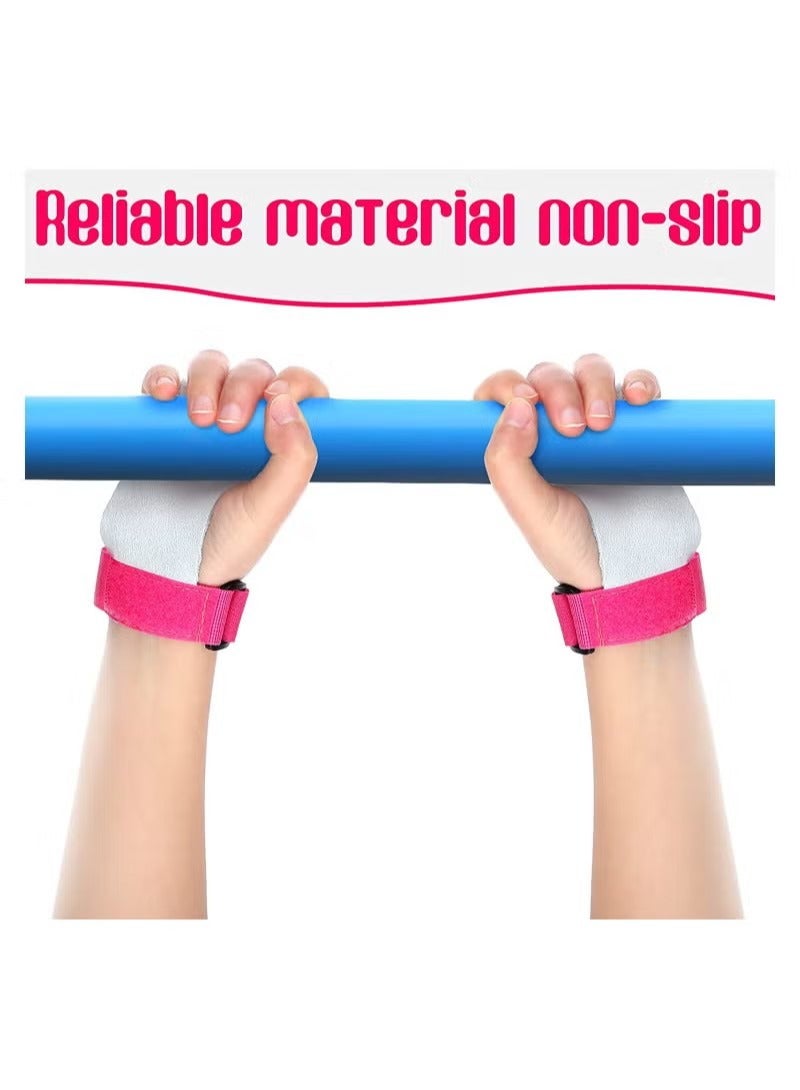GUDOO ٤ حزم لمقابض الجمباز للأطفال - حامي الكف الوردي للجمباز، وأشرطة المعصم الوردية الرياضية المصنوعة من قماش التيري لامتصاص العرق. تعتبر هذه الأدوات مناسبة للأطفال الذين يمارسون السلة، التنس، كرة - Image 4