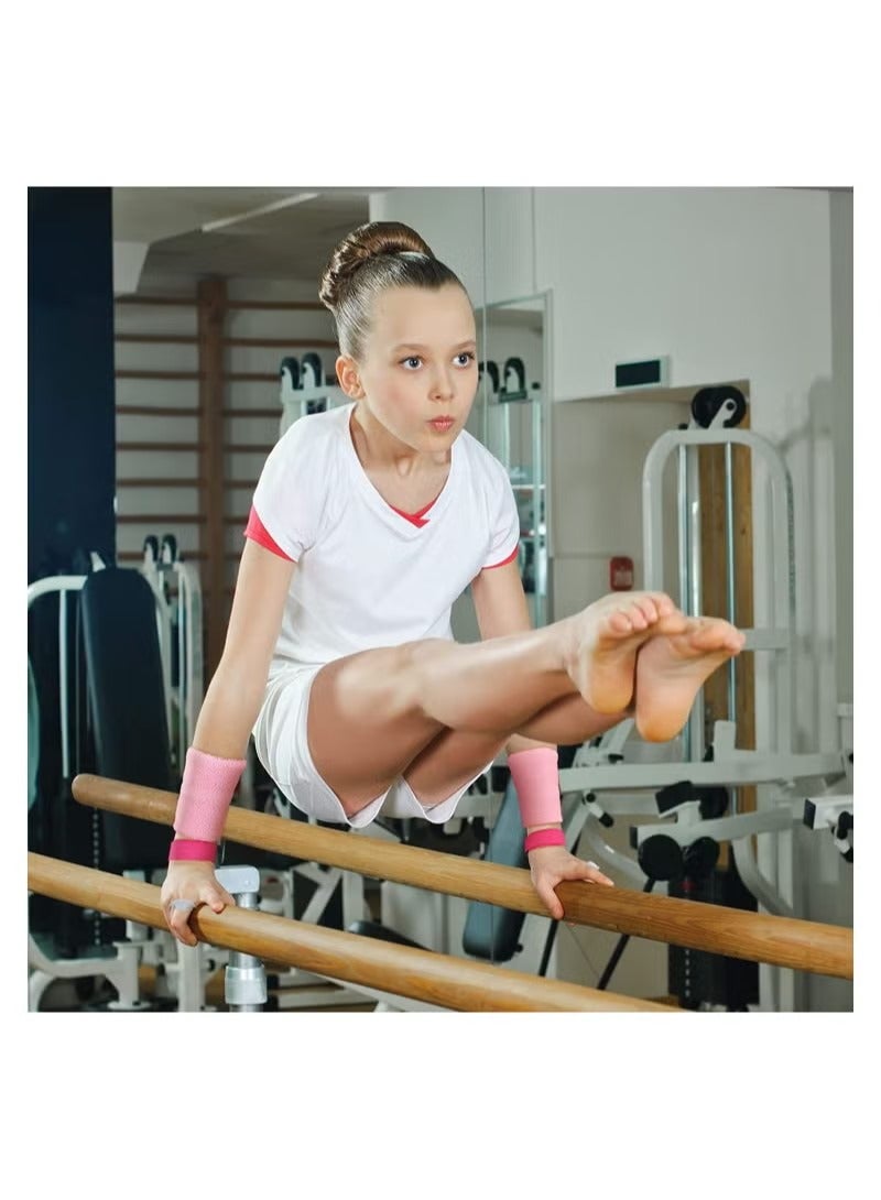 GUDOO ٤ حزم لمقابض الجمباز للأطفال - حامي الكف الوردي للجمباز، وأشرطة المعصم الوردية الرياضية المصنوعة من قماش التيري لامتصاص العرق. تعتبر هذه الأدوات مناسبة للأطفال الذين يمارسون السلة، التنس، كرة - Image 5