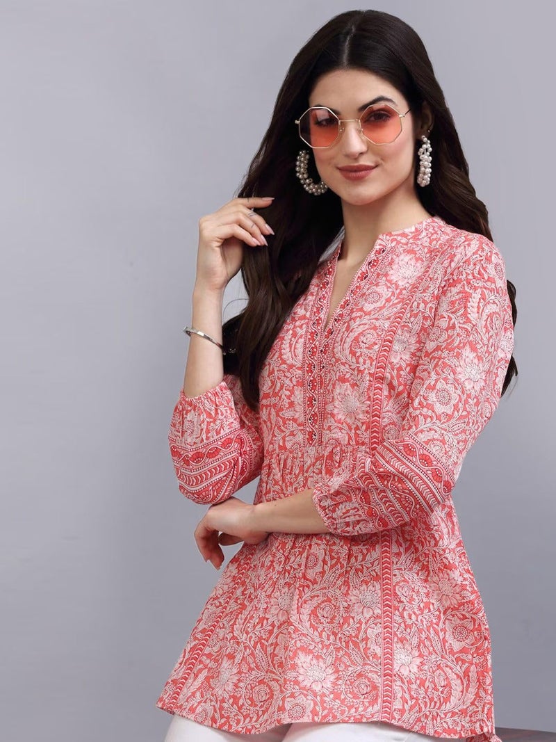 rytras Women's Floral Printed Cotton Top(Orange,XS) - Image 5