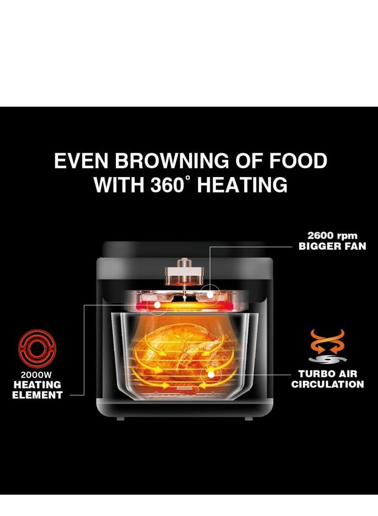 Denx Smart Electric Air Fryer Transparent Tray Multifunctional Cooker with Turbo Air Circulation, Digital Touch Panel, and Oil-Free Cooking 6 Liter - Image 2