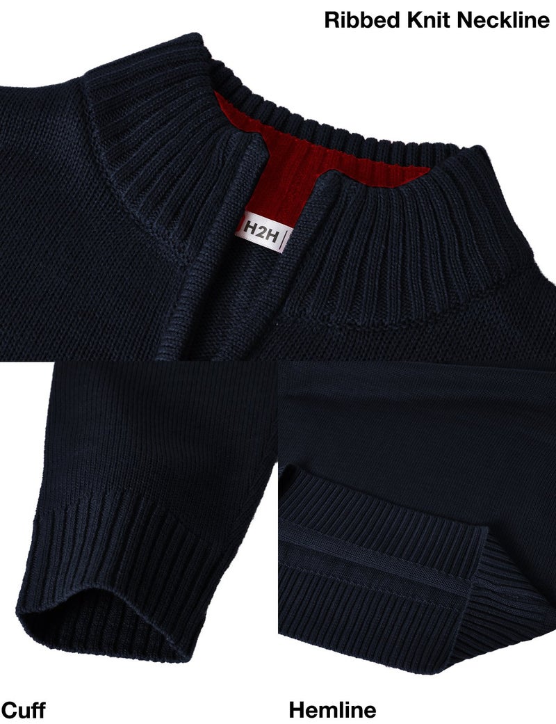 H2H Men's Quarter Zip Sweater Slim Fit Casual Knitted Turtleneck Pullover Mock Neck Polo Sweater Navy US XL/Asia 2XL (KMOSWL021) - Image 5