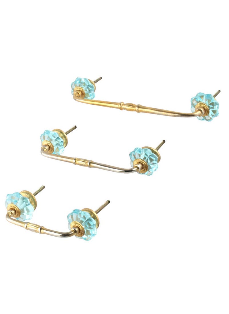 Indian-Shelf IndianShelf 1 Pack Turquoise Unique Drawer Handles Decorative Cabinet Pulls Gold Hardware 6 Hole to Hole BH80GFK39A 