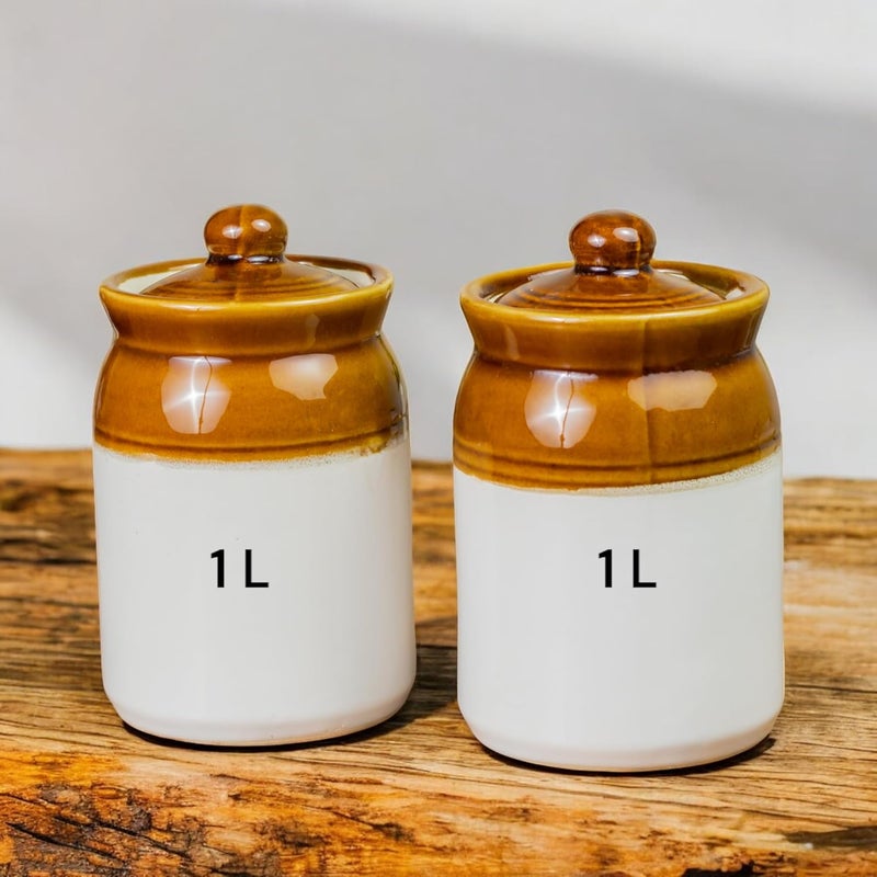 ClayStone Ceramic Achaar Jar Set 1 Kg 1000 ml x 6 Martban Pickle Container Kitchen Storage for Pickle Chutneys and Sauces Durable and Easy to Clean Pack of 6 1 Kg Brown Jar Set - Image 2