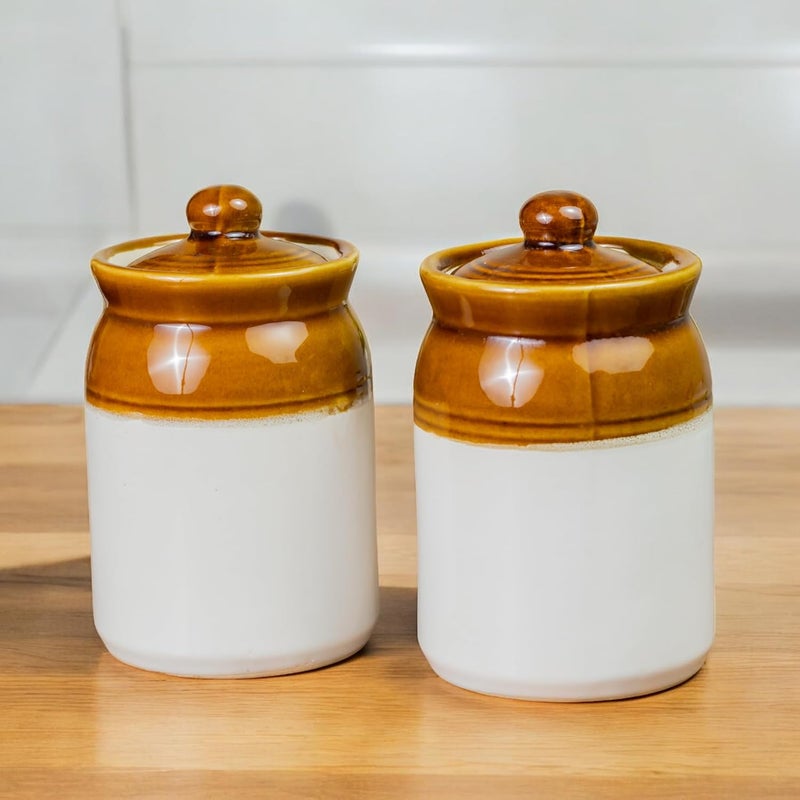 ClayStone Ceramic Achaar Jar Set 1 Kg 1000 ml x 6 Martban Pickle Container Kitchen Storage for Pickle Chutneys and Sauces Durable and Easy to Clean Pack of 6 1 Kg Brown Jar Set - Image 3