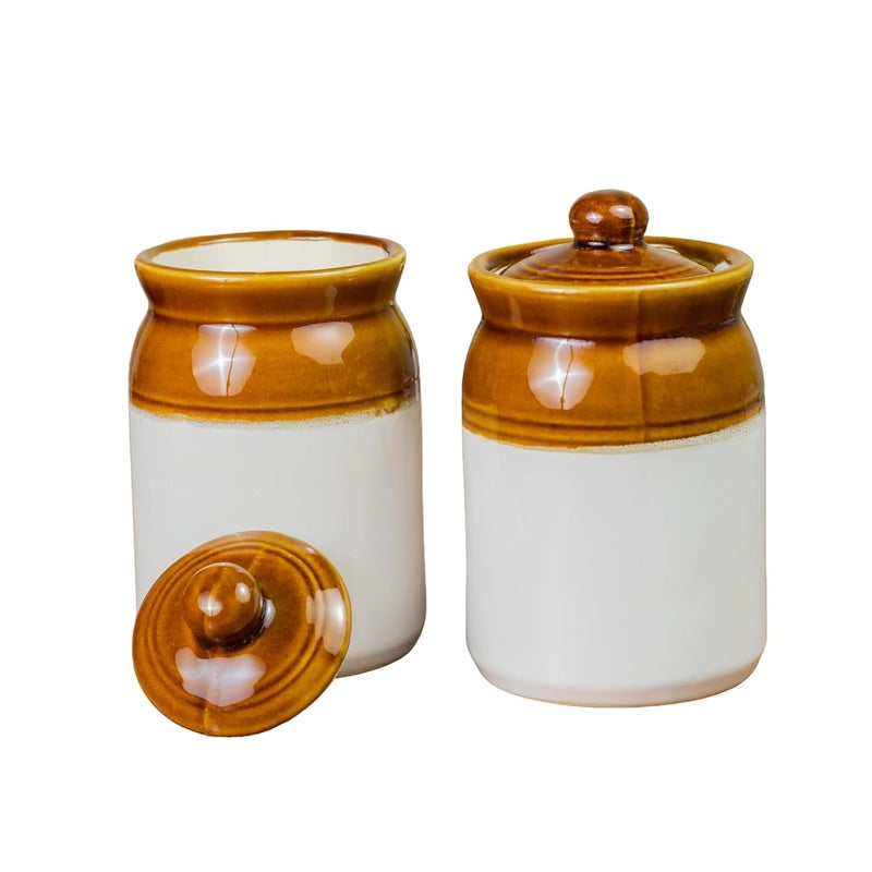 ClayStone Ceramic Achaar Jar Set 1 Kg 1000 ml x 6 Martban Pickle Container Kitchen Storage for Pickle Chutneys and Sauces Durable and Easy to Clean Pack of 6 1 Kg Brown Jar Set - Image 4