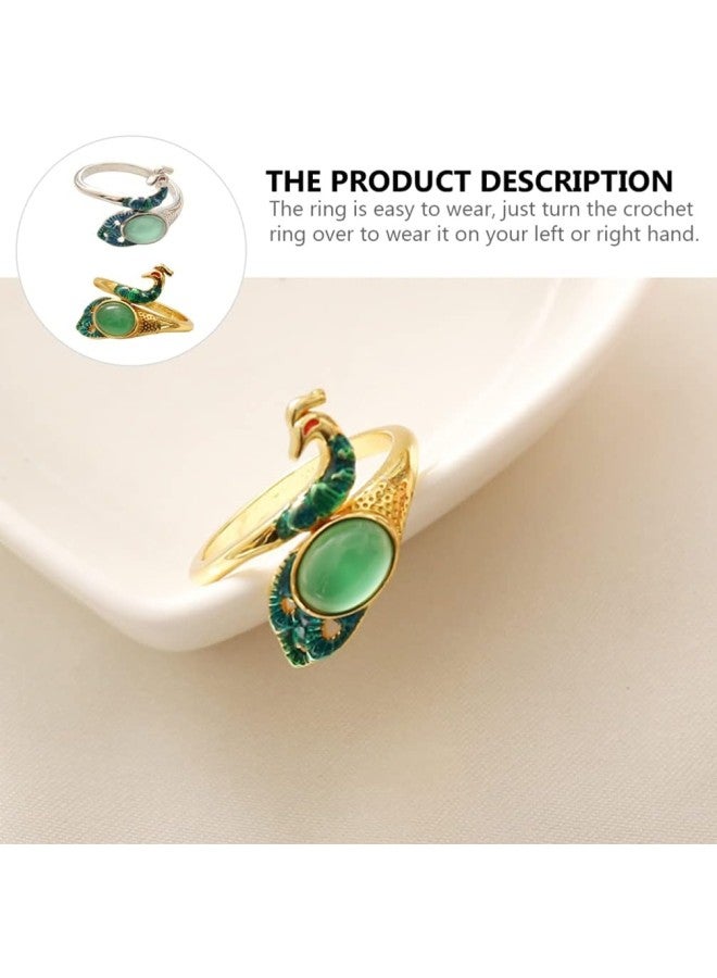 klarako Yarn Guide Rings 2Pcs Adjustable Knitting Loop Ring Peacock Open Finger Ring Crochet Yarn Guide Finger Holder Thimble for Quilting Sewing Crafts DIY Tools Gold Siver Adjustable Braided Ring  - Image 1