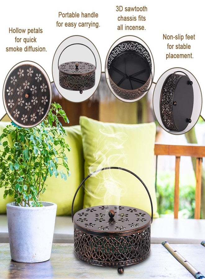 hogardeck Portable Mosquito Coil Holder, hogardeck 6.3" Round Fireproof Metal Mosquito Incense Holder with Handle, Retro Hollow Incense Burner Yard Art for Lawn Garden Patio (Bronze, 1 Pack) - Image 5