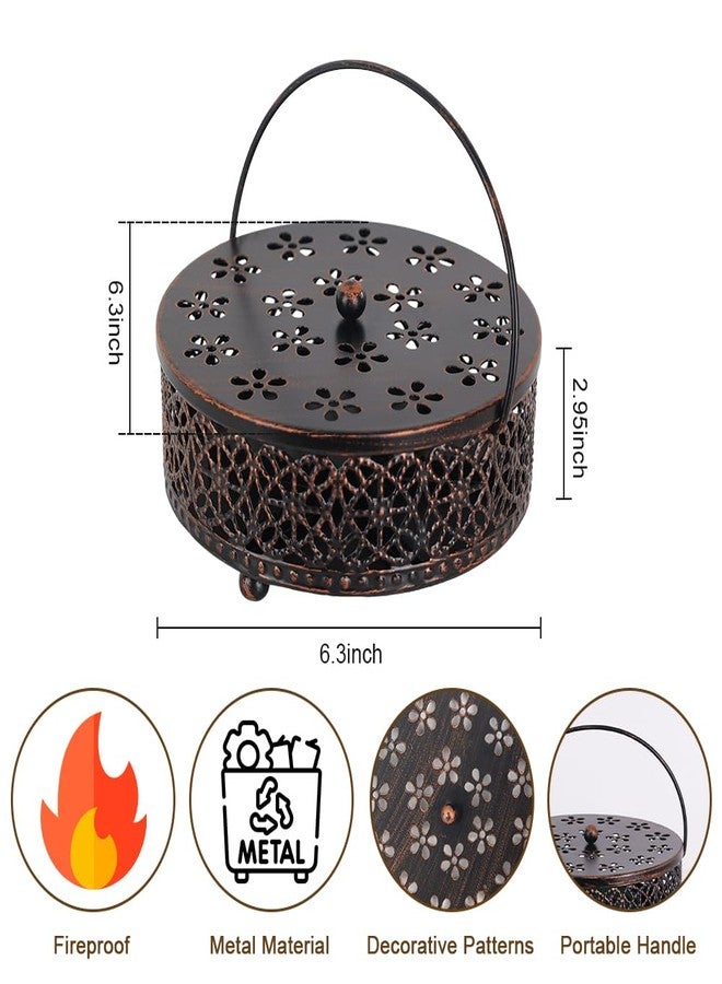 hogardeck Portable Mosquito Coil Holder, hogardeck 6.3" Round Fireproof Metal Mosquito Incense Holder with Handle, Retro Hollow Incense Burner Yard Art for Lawn Garden Patio (Bronze, 1 Pack) - Image 4