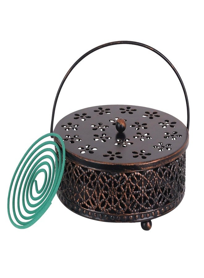 hogardeck Portable Mosquito Coil Holder, hogardeck 6.3" Round Fireproof Metal Mosquito Incense Holder with Handle, Retro Hollow Incense Burner Yard Art for Lawn Garden Patio (Bronze, 1 Pack) - Image 1