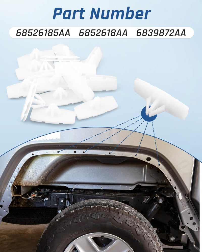 Wujexuhe Fender Flare Retainer Clip Fastener White Fit for Jeep Gladiator Fit for Jeep Wrangler Fit for Ram 1500 Rocker Molding Wheel Flare Clips Replece 68526185AA 6852618AA 6839872AA 45PCS All storage type compatible - Image 3