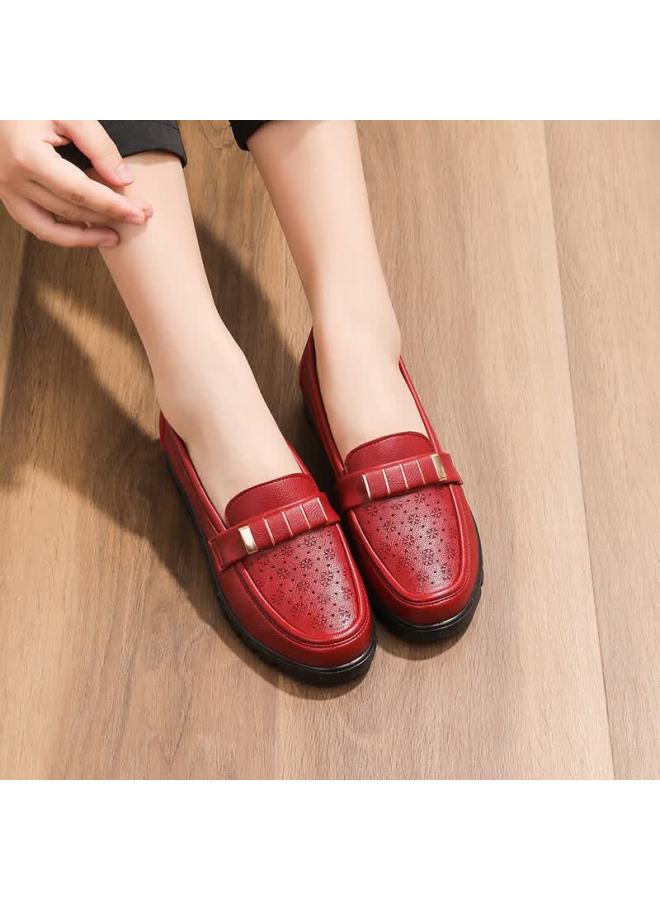 Pull Back Warrior Mom Shoes Middle-aged Summer Sandals Soft Sole Elderly Women's Leather Slip-resistant Shoes Red 34 5060s 0062 - Image 3