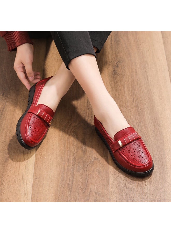 Pull Back Warrior Mom Shoes Middle-aged Summer Sandals Soft Sole Elderly Women's Leather Slip-resistant Shoes Red 34 5060s 0062 - Image 2