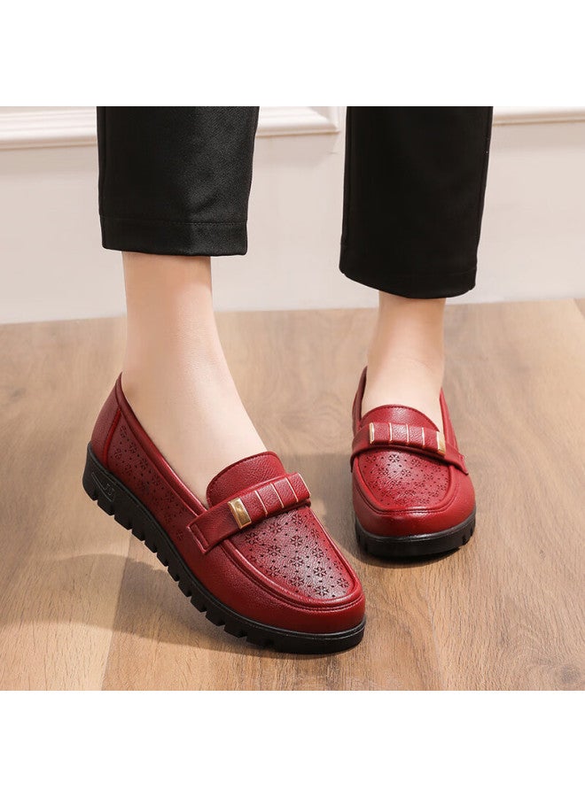 Pull Back Warrior Mom Shoes Middle-aged Summer Sandals Soft Sole Elderly Women's Leather Slip-resistant Shoes Red 34 5060s 0062 - Image 4