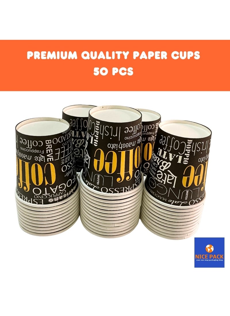Nice Pack 50 pcs Eco-Friendly Disposable Black and Yellow Paper Cups - 6oz Printed  - Image 3