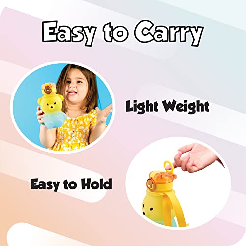 Koochie-Koo Plastic Teddy Bear Water Bottle for Kids, Push Button Water Bottle with Straw, Sipper Bottle for Kids with Adjustable Strap and Stickers, 800ml, Yellow, 3+Years (Pack of 1) - Image 3