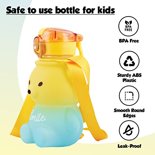 Koochie-Koo Plastic Teddy Bear Water Bottle for Kids, Push Button Water Bottle with Straw, Sipper Bottle for Kids with Adjustable Strap and Stickers, 800ml, Yellow, 3+Years (Pack of 1) - Image 5