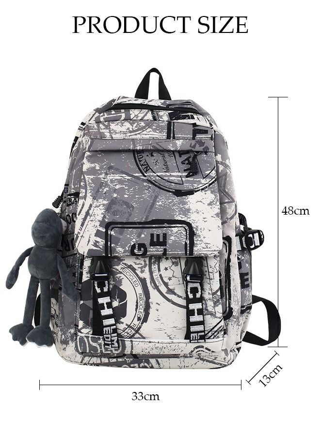 DUNISO School Backpack Large Capacity Multi-pocket Students Backpack School Bag Letter Printed Book Bags Waterproof Wear-resistant Backpacks for Teen Back Pack College Students Laptop Bag for Casual Travel - Image 2