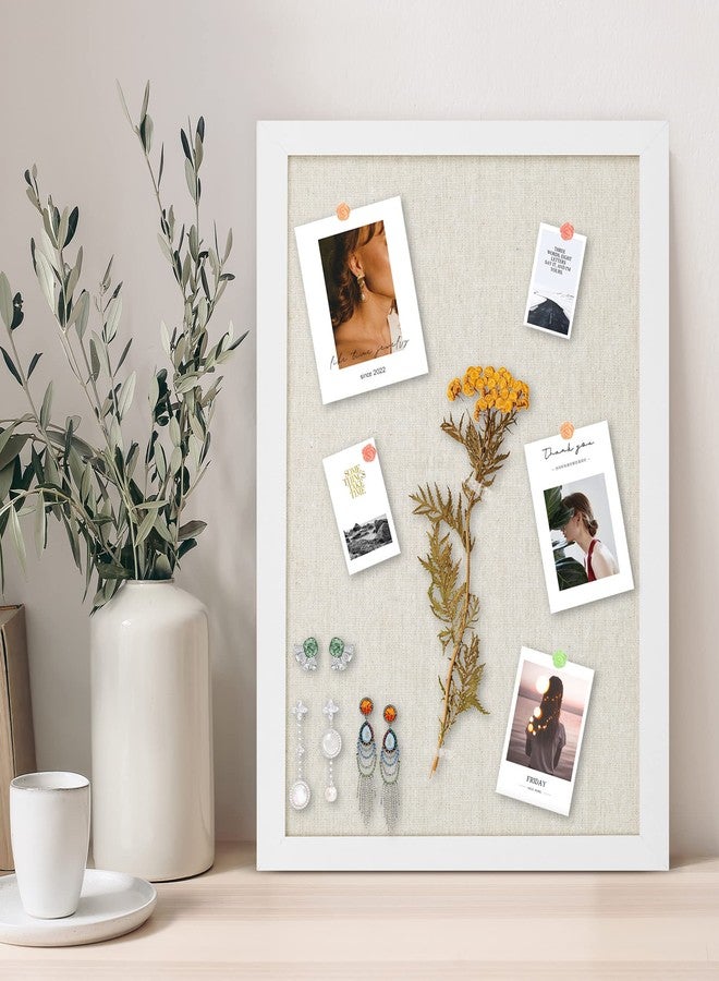 AKTOP Cork Board Bulletin Board with Linen 16.7" X 11", Small Framed Corkboard for Wall, Hanging Pin Board Picture Board for Home Office Decor, Cute Vision Board with 8 Pushpins (Vintage White) - Image 4