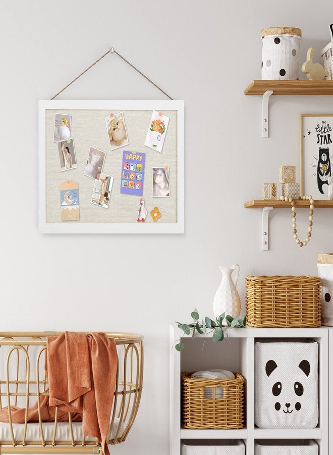 AKTOP Cork Board Bulletin Board with Linen 16.7" X 11", Small Framed Corkboard for Wall, Hanging Pin Board Picture Board for Home Office Decor, Cute Vision Board with 8 Pushpins (Vintage White) - Image 2