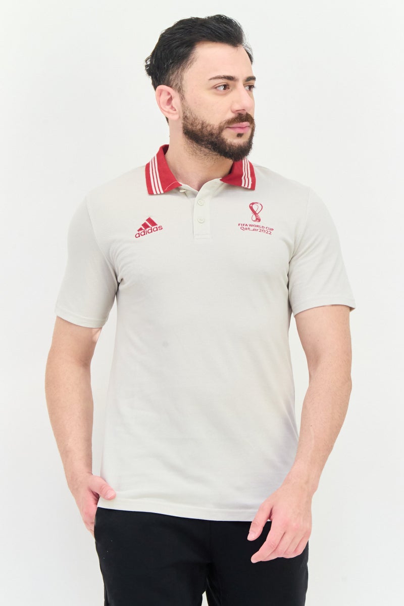 Adidas Men Sportswear Fit Short Sleeve Fifa World Cup Qatar 2022 Football Polo Shirt, Beige  - Image 1