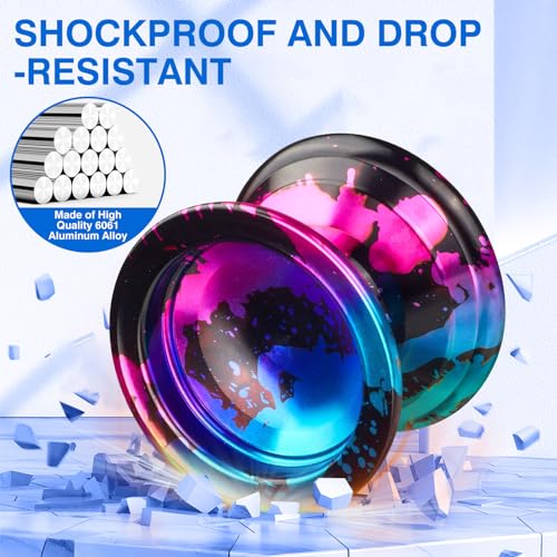 FETESNICE 1.No Professional Yoyo for Adults - Responsive & Unresponsive Metal Yoyo Set for Beginners & Advanced Players, Includes 10 Strings, Glove, and Carry Bag (Black, Blue, Pink) - Image 2