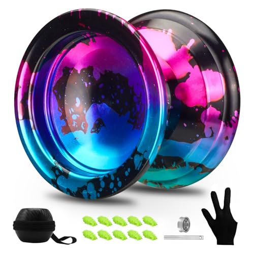 FETESNICE 1.No Professional Yoyo for Adults - Responsive & Unresponsive Metal Yoyo Set for Beginners & Advanced Players, Includes 10 Strings, Glove, and Carry Bag (Black, Blue, Pink) - Image 1