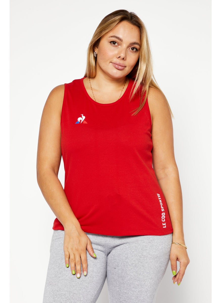 le coq sportif Women Sportswear Fit Brand Logo Training Top, Red  - Image 1