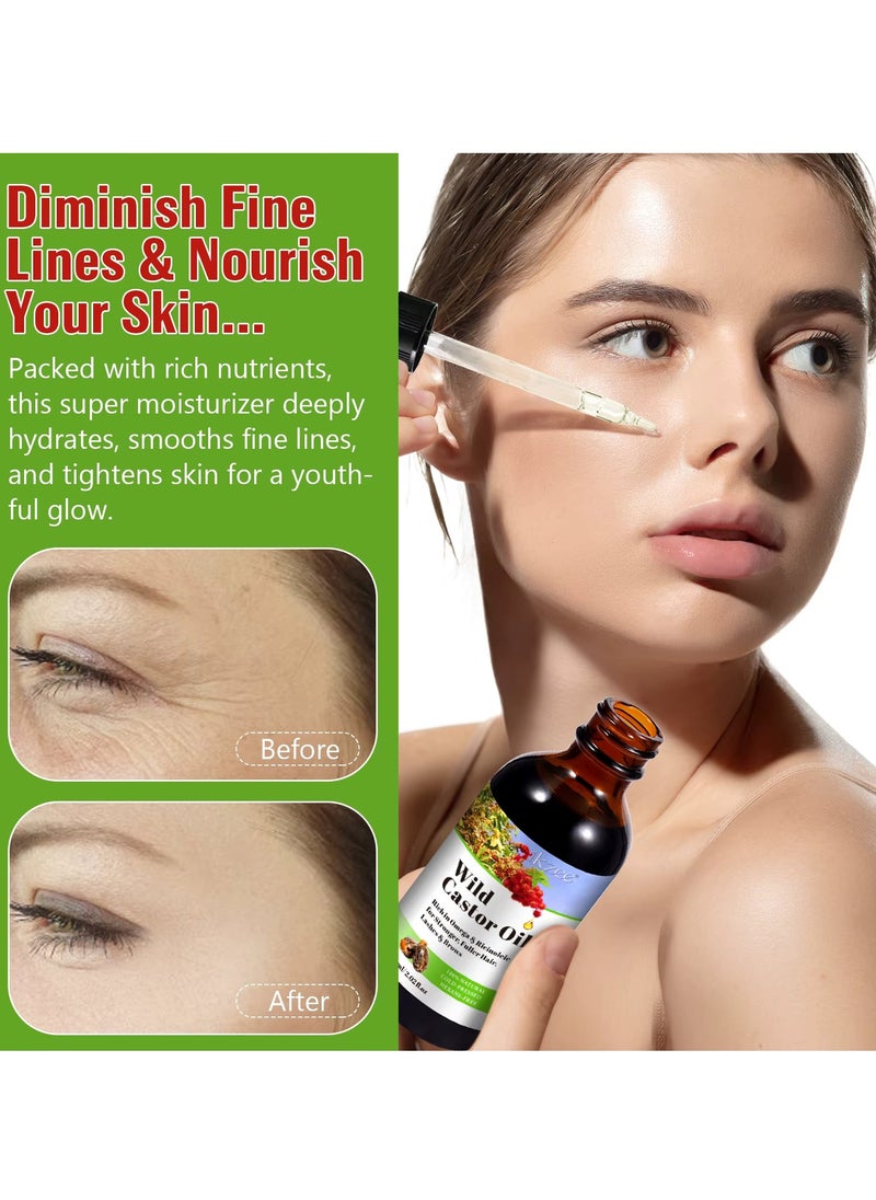 IKZEE - 60ml Wild Castor Oil for Skin Care Organic Castor Essential Oil Rich in Omega and Ricinoleic Acid for Stronger Hair Lash and Brow Castor Serum for Hair Beard Eyelash Eyebrow Growth and Nails Care Face Serum Castor Oil Face Oil - Image 1