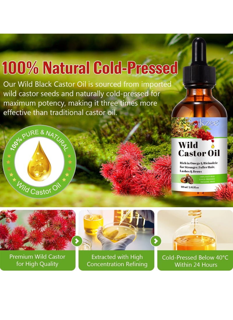 IKZEE - 60ml Wild Castor Oil for Skin Care Organic Castor Essential Oil Rich in Omega and Ricinoleic Acid for Stronger Hair Lash and Brow Castor Serum for Hair Beard Eyelash Eyebrow Growth and Nails Care Face Serum Castor Oil Face Oil - Image 1