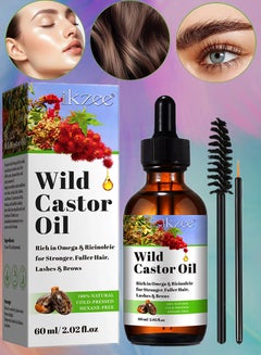 IKZEE 60ml Wild Castor Oil for Skin Care Organic Castor Essential Oil Rich in Omega and Ricinoleic Acid for Stronger Hair Lash and Brow Castor Serum for Hair Beard Eyelash Eyebrow Growth and Nails Care Face Serum Castor Oil Face Oil  - Image 1