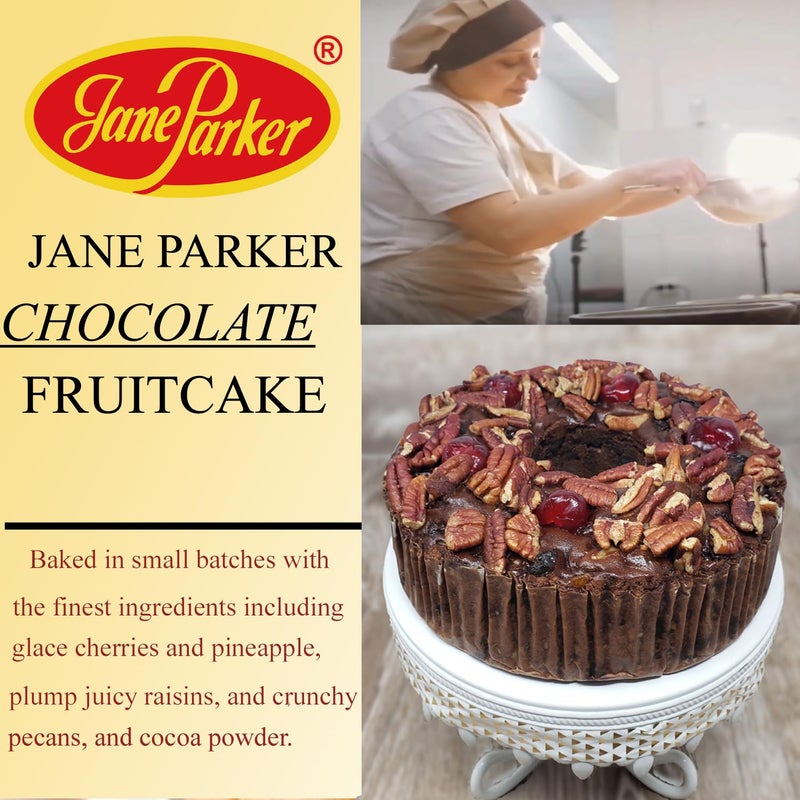 Jane Parker Fruit Cake Chocolate Fruitcake 2 Pound (32 Ounce) Ring in a Collectible Decorative Holiday Tin-Holiday-Christmas Cake-The Best Fruitcake You Can Buy - Image 2